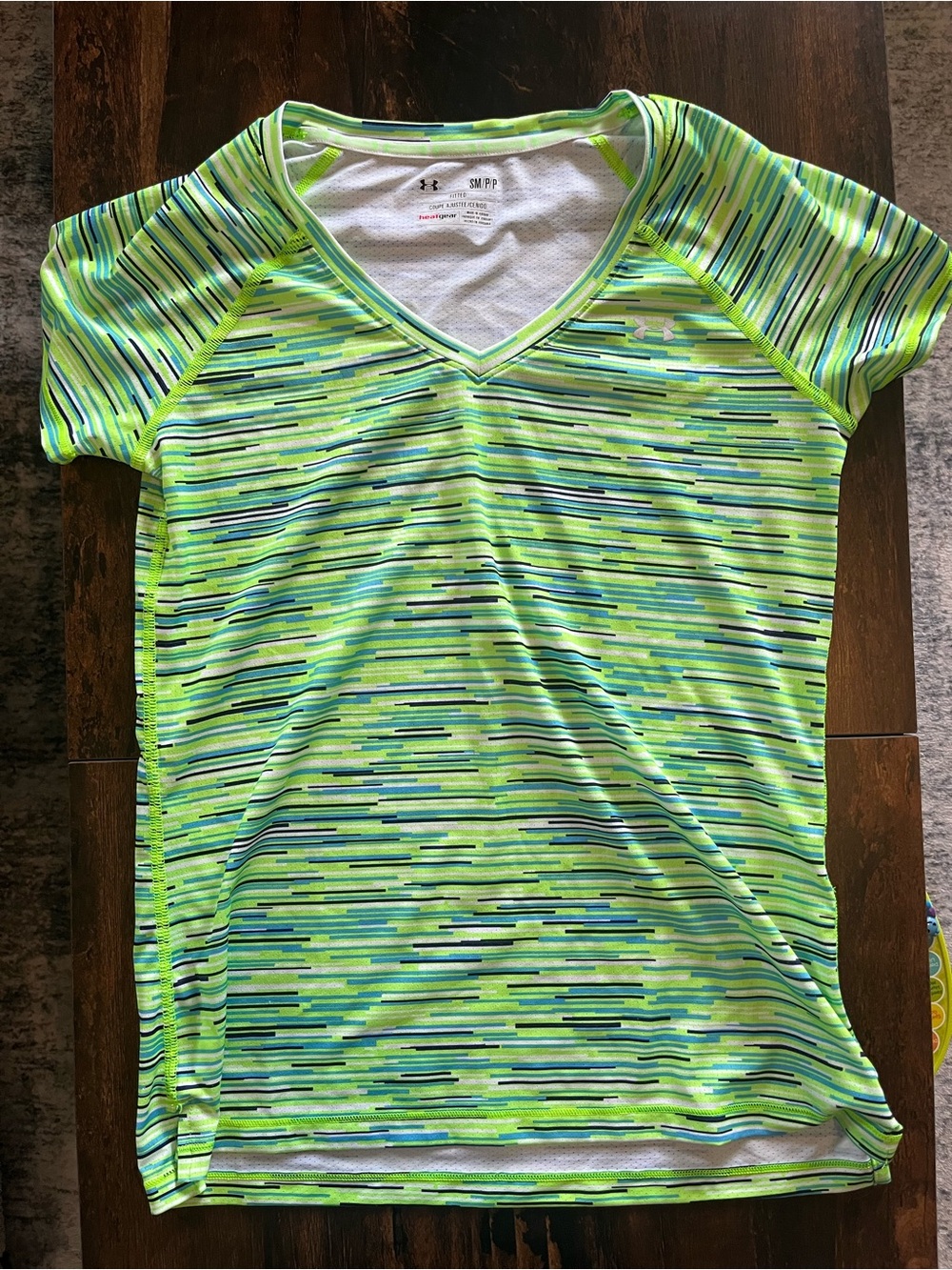 Under Armour Neon Lime and Blue Performance V-Neck Tee